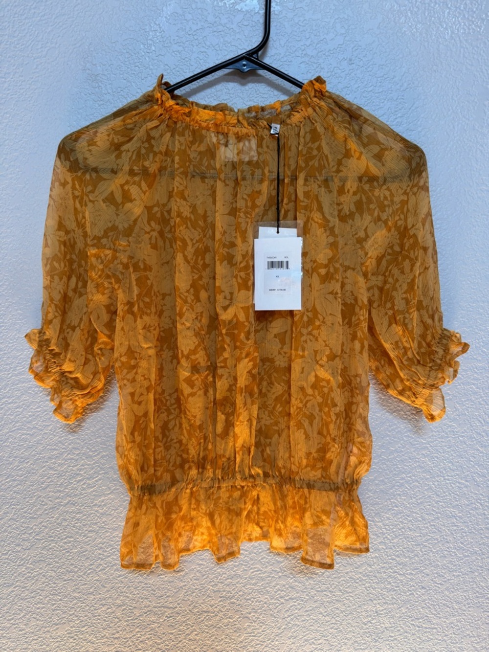 NWT Sheer Silk Floral Ruffle Long Sleeve Blouse Women’s XS Boho Cottagecore